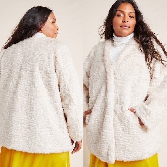 ANTHROPOLOGIE Plus Faux Fur Teddy Coat Noel 1X - Picture 2 of 8
